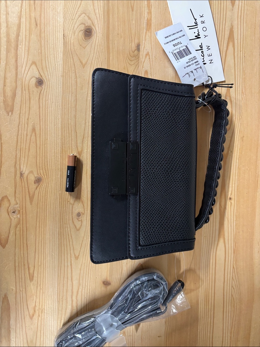 Nicole Miller New York Black Textured Leather Clutch